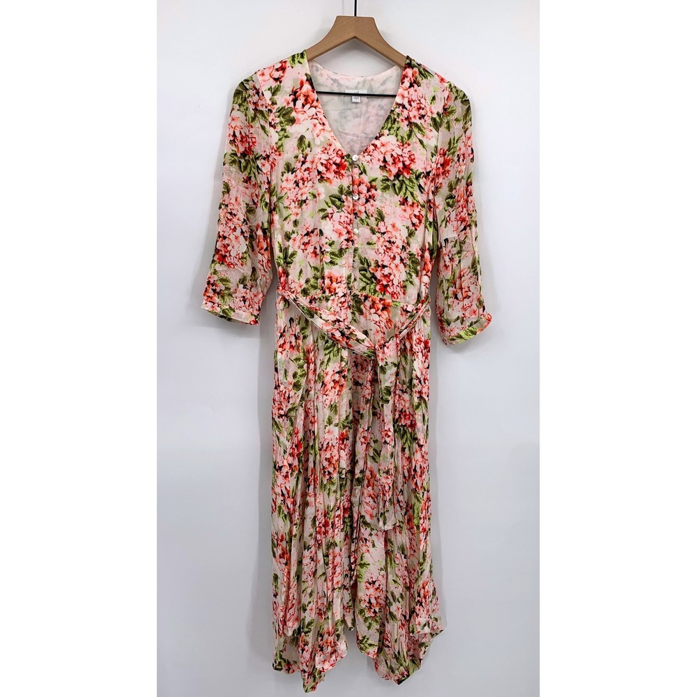J Jill Dress Womens Small Pink Floral Garden Midi Boho Wedding Vacation